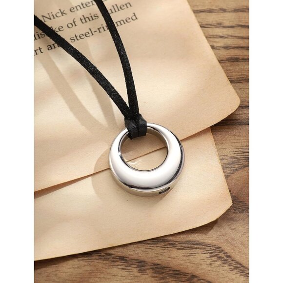 Black O Ring Choker Necklace Faux Leather Stainless Steel Punk Goth Jewelry - Picture 5 of 6